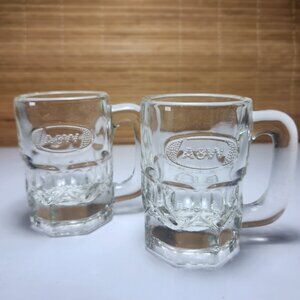 A&W Mini Clear Glass Mug Set of 2 cups Vintage 60s Embossed Logo 3.25"